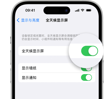洪湖苹果15预约维修分享iPhone15如何设置全天候显示屏幕可见 
